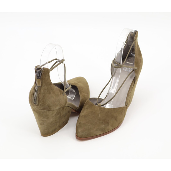 Eileen Fisher Women's Rope Ghillie Olive Green Suede Block Heels Sz 11 - Picture 2 of 8